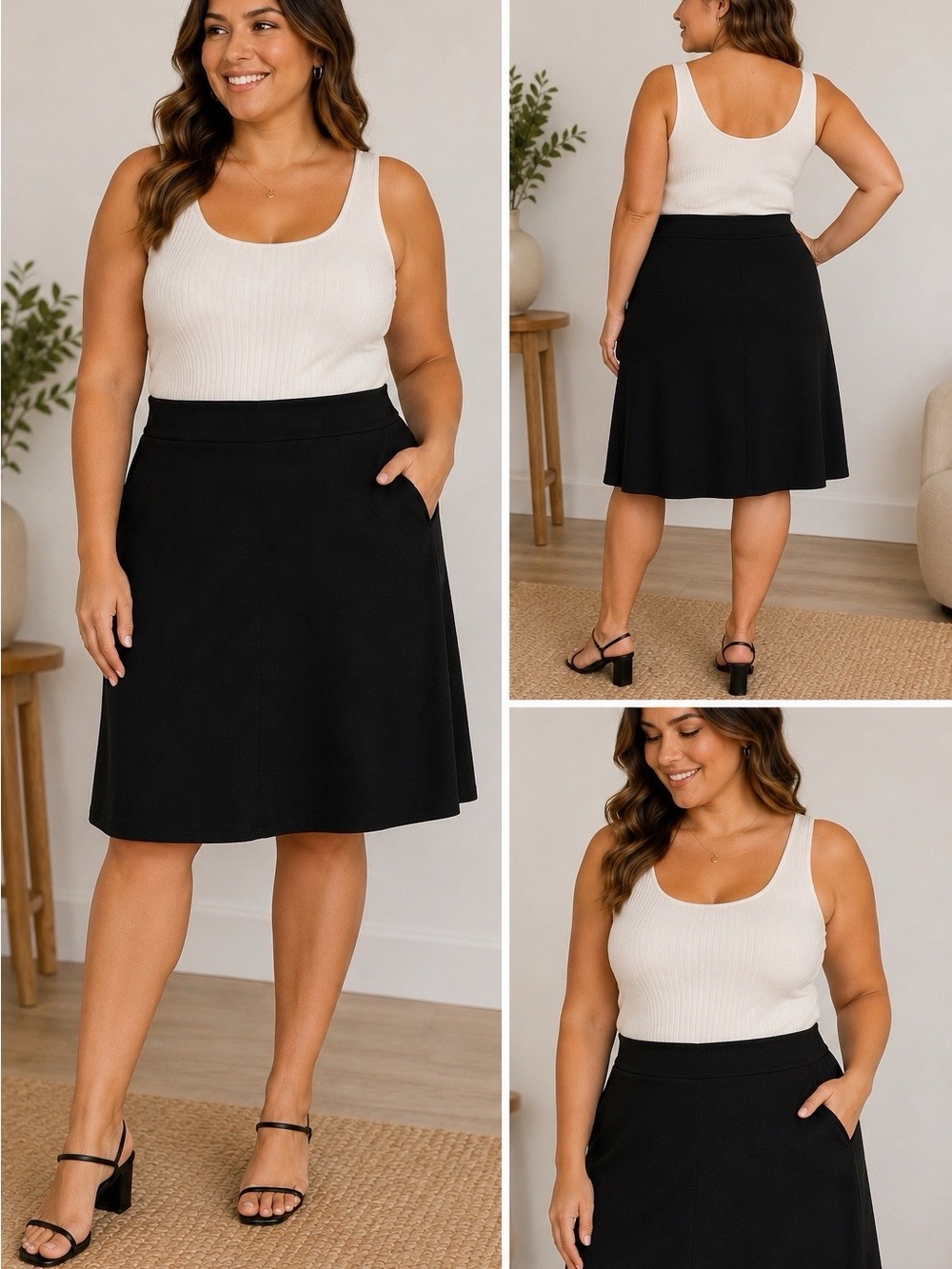 Womens George Xl 16 Black Midi Skirt